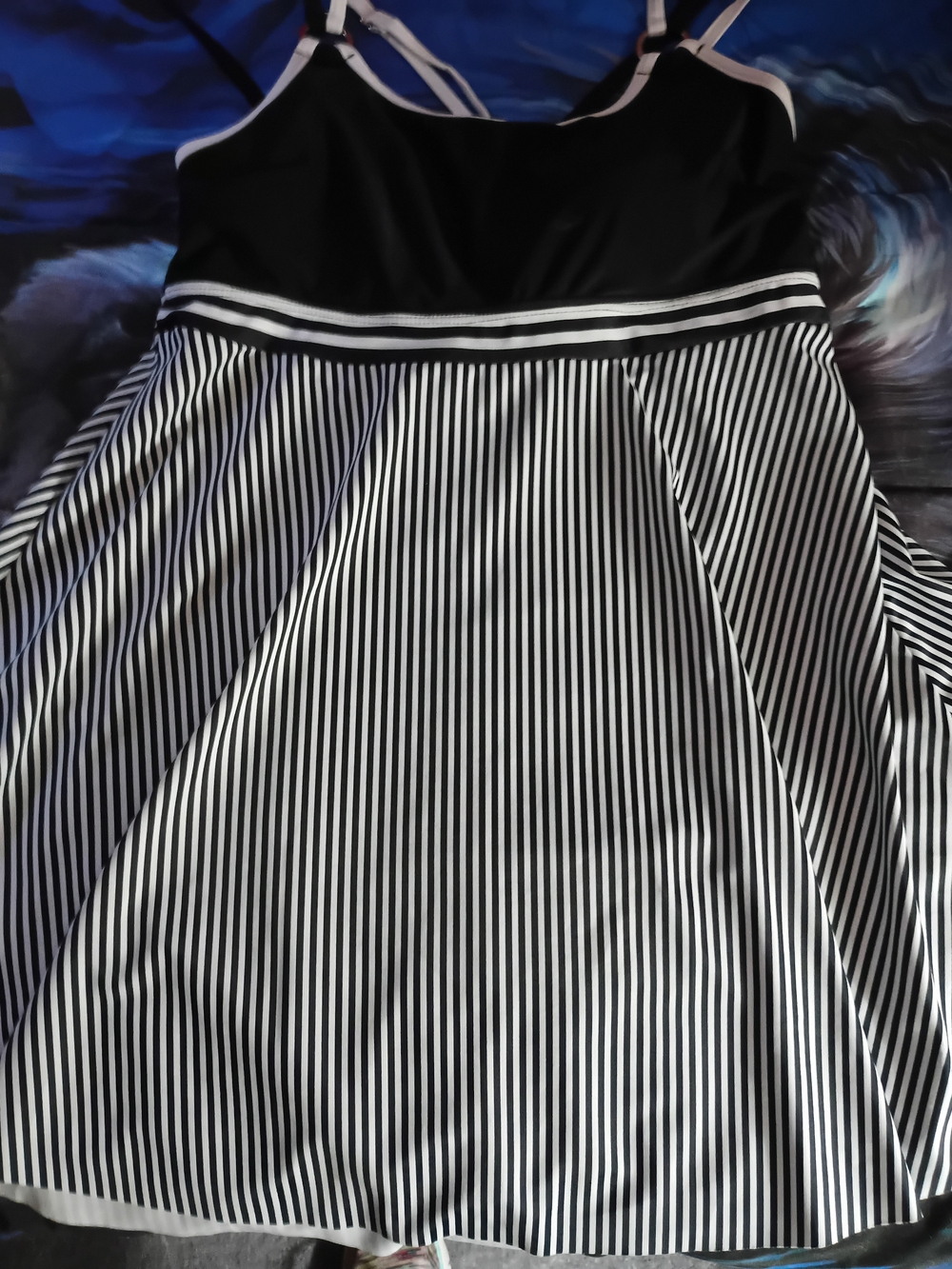 Black & White Striped One-Piece Swim Dress